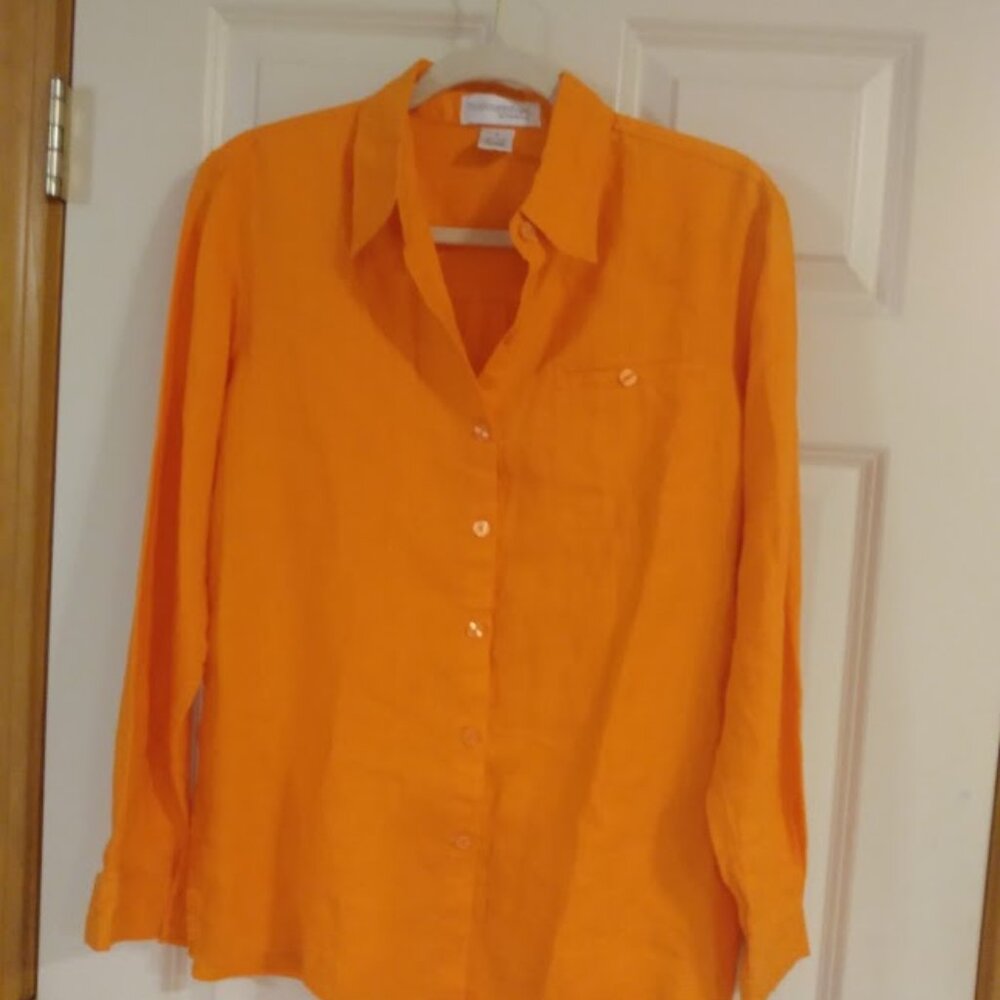Chadwicks Orange Long Sleeve Button-Up Blouse